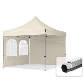   TP 3x3m összecsukható 800N alumínium pavilon, 2 db oldalfallal, hagyományos ablakkal - krém