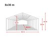 Party šator 8x36m, bočna visina:2,6m-PROFESSIONAL DELUXE 550g/m2-posebno jaka čelična konstukcija