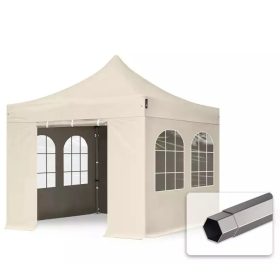   TP 3x3m összecsukható 750N acél vázas pavilon, 4 db oldalfallal, hagyományos ablakkal - krém