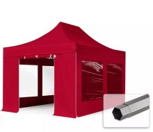   Professional összecsukható sátrak PREMIUM 350g/m2 ponyvával, acélszerkezettel, 4 oldalfallal, panoráma ablakkal - 3x4,5m bordó