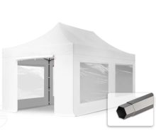   Professional összecsukható sátrak PREMIUM 350g/m2 ponyvával, acélszerkezettel, 4 oldalfallal, panoráma ablakkal - 3x6m fehér