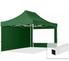   Professional összecsukható sátrak ECO 300g/m2 ponyvával, acélszerkezettel, 2 oldalfallal, panoráma ablakkal - 3x4,5m zöld