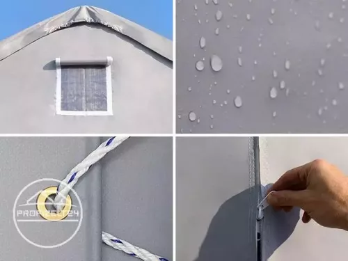 TP Everest 10x20m 3m oldalmagas raktársátor nehezen éghető PRIMEtex 2300 ponyvával, tetőablakkal, szürke