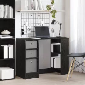    Asztal fiókkal polcokkal Fekete tölgy 100 x 40 x 75 cm Faanyag