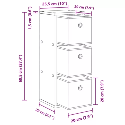 Széf fiókkal Beton Szürke 25,5 x 22 x 69,5 cm