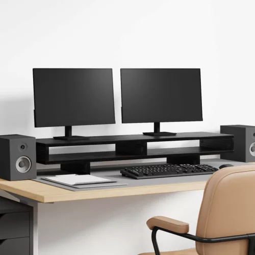  Monitor Tartó polcokkal Fekete 100 x 27 x 13 cm Faanyag