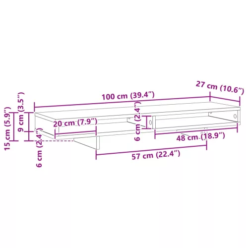  Monitor Tartó polcokkal Fekete 100 x 27 x 13 cm Faanyag