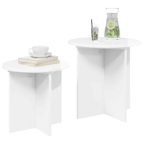  Kisasztal készlet tárolóval 2 pcs Magasfényű Fehér Mérnöki fa