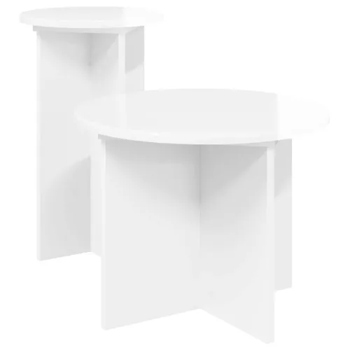  Kisasztal készlet tárolóval 2 pcs Magasfényű Fehér Szerelt Fa