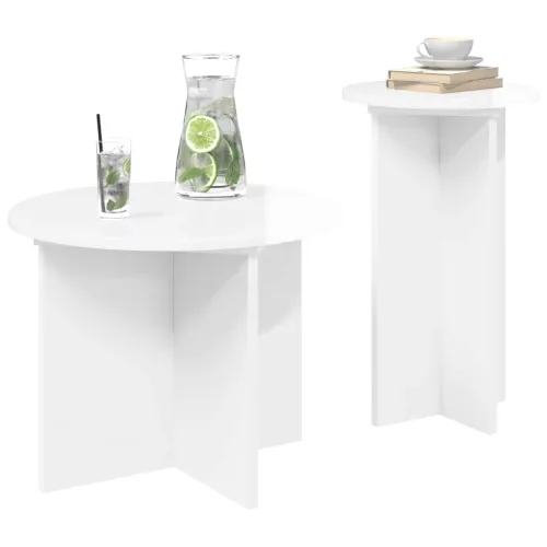  Kisasztal készlet tárolóval 2 pcs Magasfényű Fehér Szerelt Fa