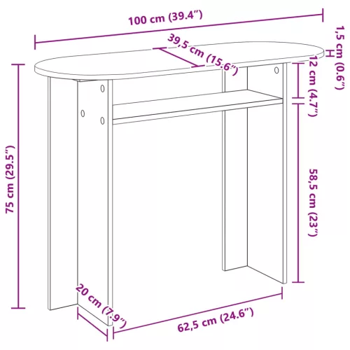  Konzolasztal Füstös Tölgy 100 x 39,5 x 75 cm Szerelt Fa
