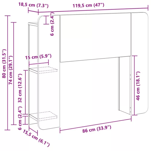  Fejhajtó szekrény tárolóval Füstös Tölgy Szerelt Fa