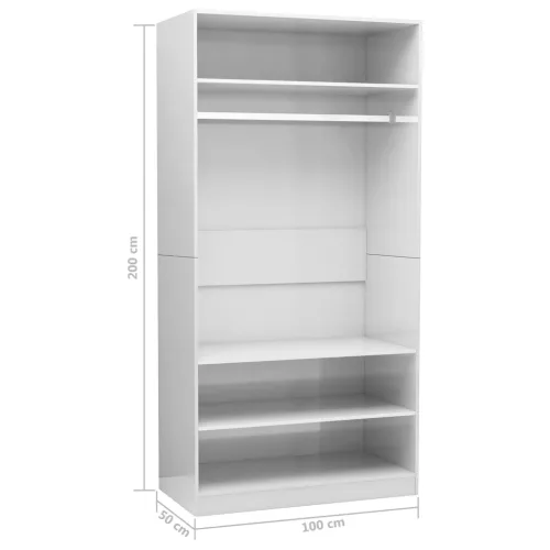  magasfényű fehér szerelt fa ruhásszekrény 100 x 50 x 200 cm