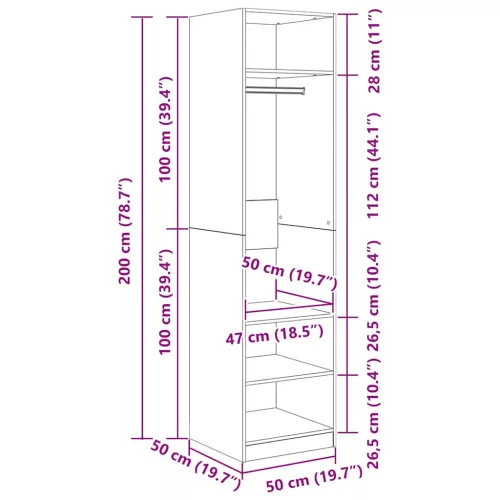  tölgy színű szerelt fa ruhásszekrény 50 x 50 x 200 cm
