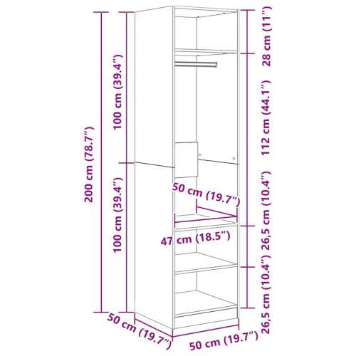  betonszürke szerelt fa ruhásszekrény 50 x 50 x 200 cm