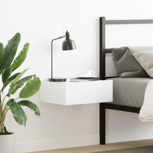  magasfényű fehér szerelt fa függő éjjeliszekrény 40x30x15 cm