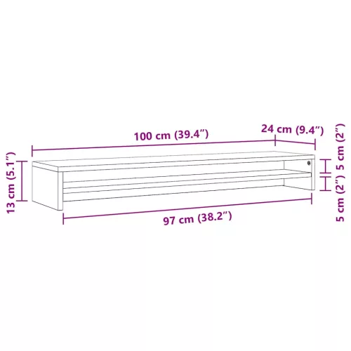  betonszürke szerelt fa monitorállvány 100 x 24 x 13 cm