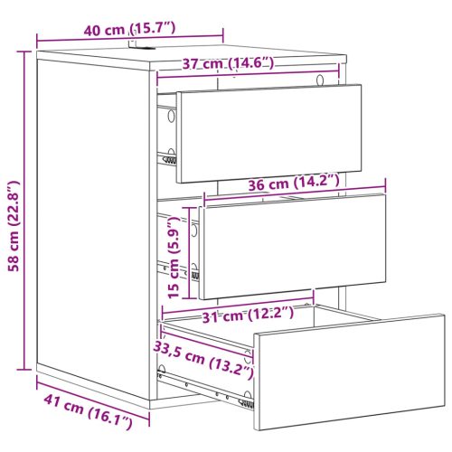  Fiókos szekrény fiókkal Fekete tölgy 41 x 40 x 58 cm Faanyag