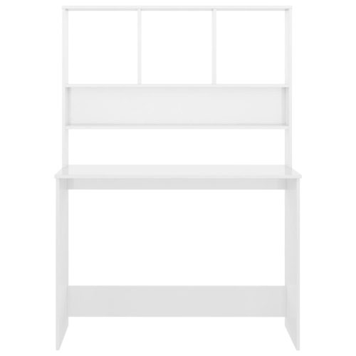  magasfényű fehér forgácslap íróasztal polcokkal 110x45x157 cm 