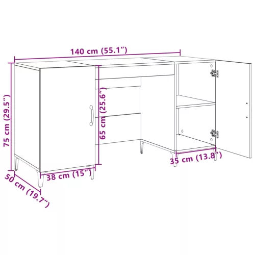  Asztal tárolóval ajtóval Fekete tölgy 140 x 50 x 75 cm Faanyag