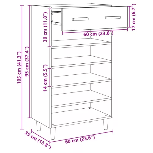  Cipőszekrény fiókkal Fekete tölgy 60 x 35 x 105 cm Faanyag