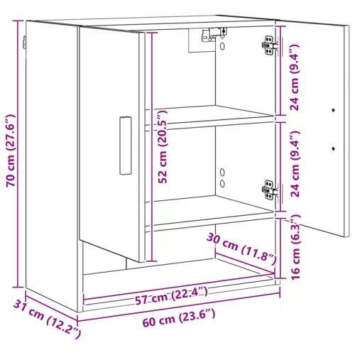  Fali Szekrény Falra szerelhető Öreg fa 60 x 31 x 70 cm Faanyag