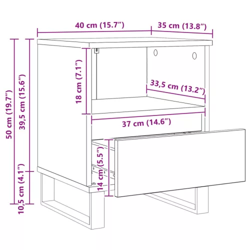  Ágyat tartó szekrény Fekete tölgy 40 x 35 x 50 cm Faanyag