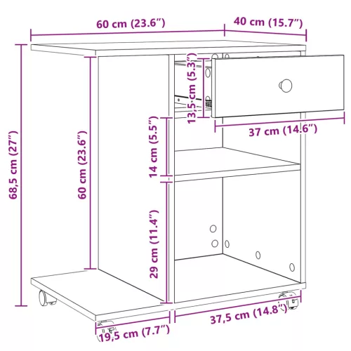  Nyomtatóállvány fiókkal Művészi tölgy 60 x 40 x 68.5 cm Faanyag