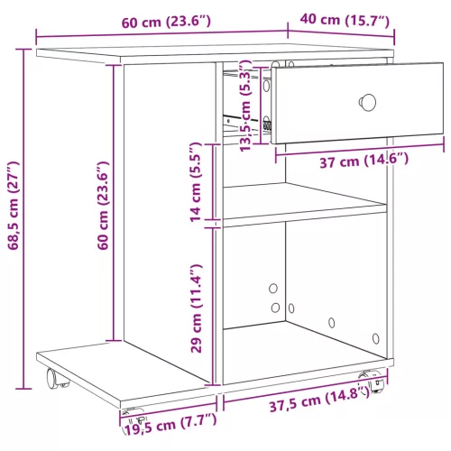  Nyomtatóállvány fiókkal Fekete tölgy 60 x 40 x 68.5 cm Faanyag