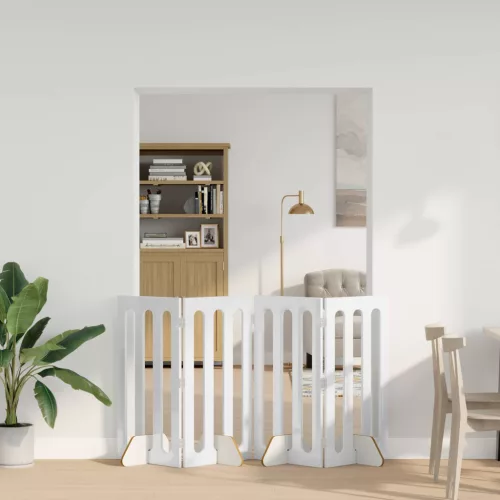  Hajtható állatkerítés 4 pcs Magasfényű Fehér 201 x 38 x 90 cm