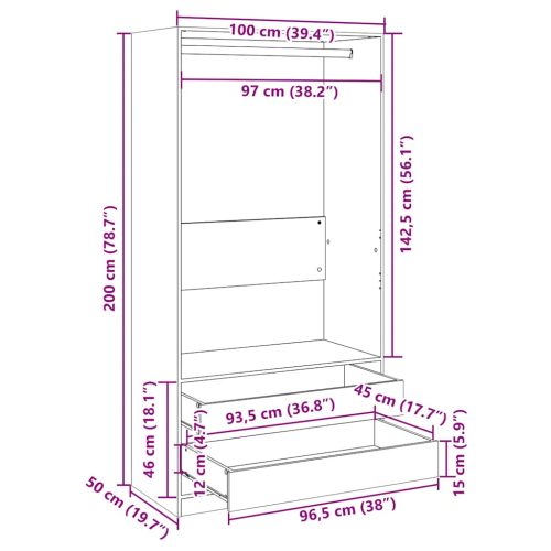  fehér szerelt fa ruhásszekrény 100 x 50 x 200 cm