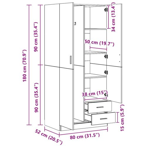  sonoma tölgy színű szerelt fa ruhásszekrény 80 x 52 x 180 cm