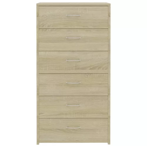  6-fiókos sonoma színű szerelt fa tálalószekrény 50 x 34 x 96 cm