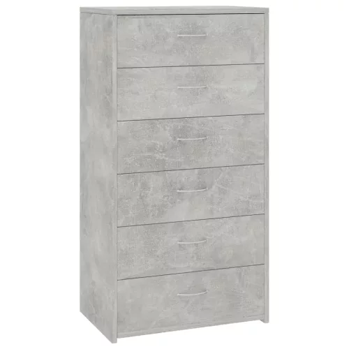  6-fiókos betonszürke szerelt fa tálalószekrény 50 x 34 x 96 cm