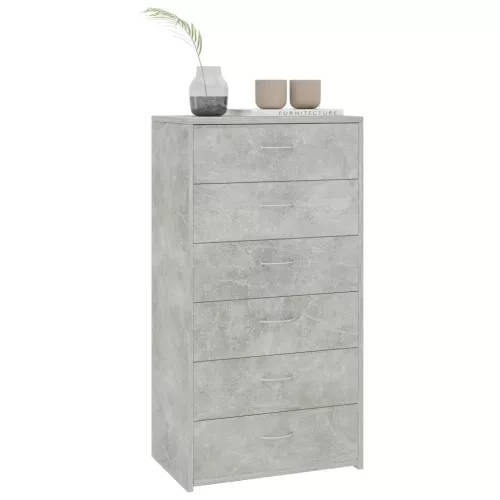  6-fiókos betonszürke szerelt fa tálalószekrény 50 x 34 x 96 cm