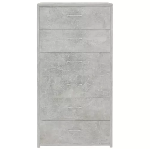  6-fiókos betonszürke szerelt fa tálalószekrény 50 x 34 x 96 cm