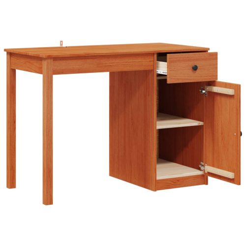  Asztal fiókkal ajtóval Viaszbarna 100 x 50 x 74 cm Tömör fenyő