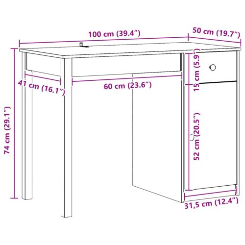  Asztal fiókkal ajtóval Viaszbarna 100 x 50 x 74 cm Tömör fenyő