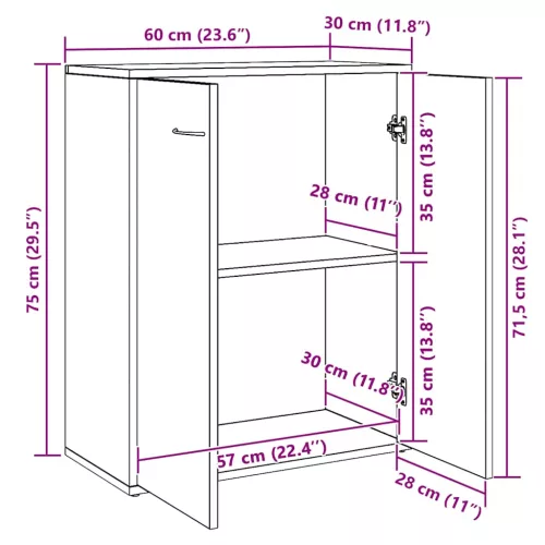  betonszürke szerelt fa tálalószekrény 60 x 30 x 75 cm