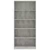  5-szintes betonszürke szerelt fa könyvszekrény 80 x 24 x 175 cm