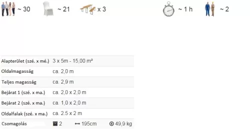 TP 3x5m standard rendezvénysátor, PE 450 - fehér