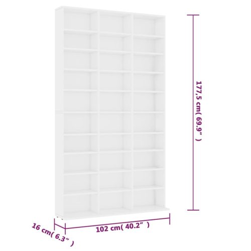  fehér szerelt fa CD-szekrény 102 x 16 x 177,5 cm