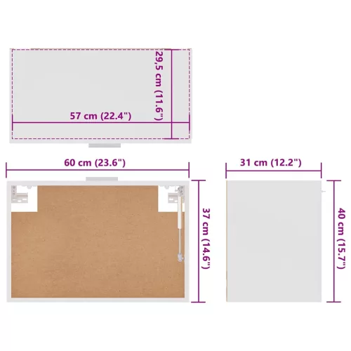  “Lyon” fehér szerelt fa függő szekrény 60 x 31 x 40 cm