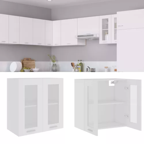  “Lyon” fehér szerelt fa függő üvegszekrény 60 x 31 x 60 cm