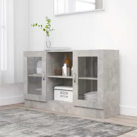 betonszürke szerelt fa vitrinszekrény 120 x 30,5 x 70 cm