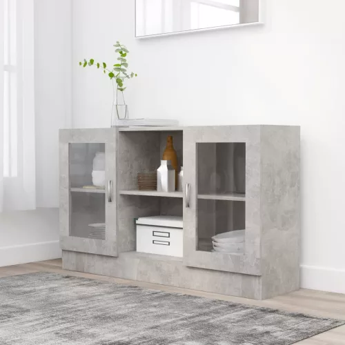 betonszürke szerelt fa vitrinszekrény 120 x 30,5 x 70 cm
