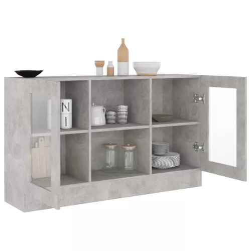  betonszürke szerelt fa vitrinszekrény 120 x 30,5 x 70 cm