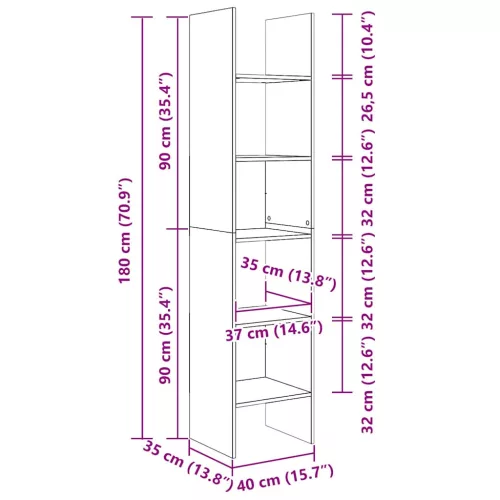  fehér szerelt fa könyvszekrény 40 x 35 x 180 cm