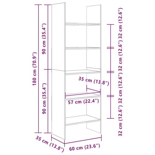  fehér szerelt fa könyvszekrény 60 x 35 x 180 cm