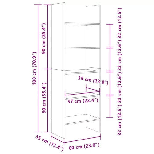  betonszürke szerelt fa könyvszekrény 60 x 35 x 180 cm